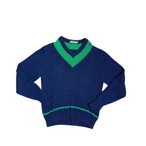 Vtg Guess Georges Marciano Men's M Blue Green Cable Striped Knit Sweater EUC